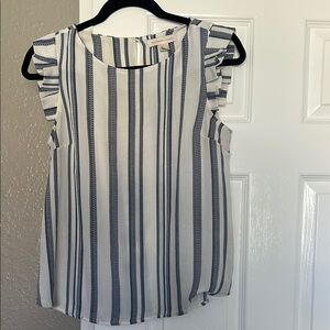 White and Blue Ruffled Blouse